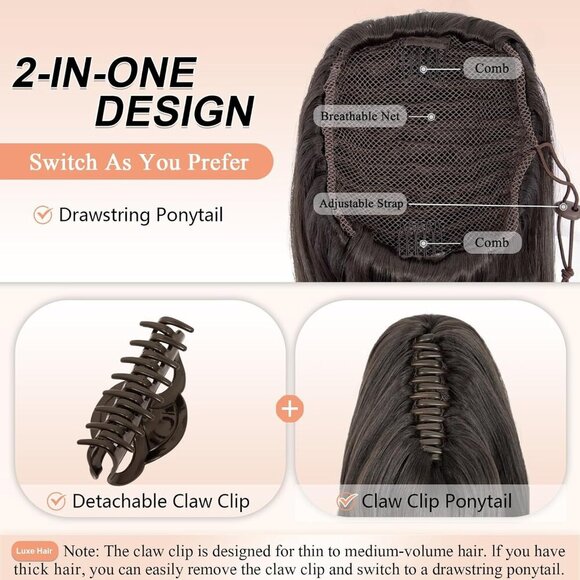 Ponytails Hair Extension 24" Curly Wavy Claw Clip In Long Fake Hair for Women - Picture 3 of 6